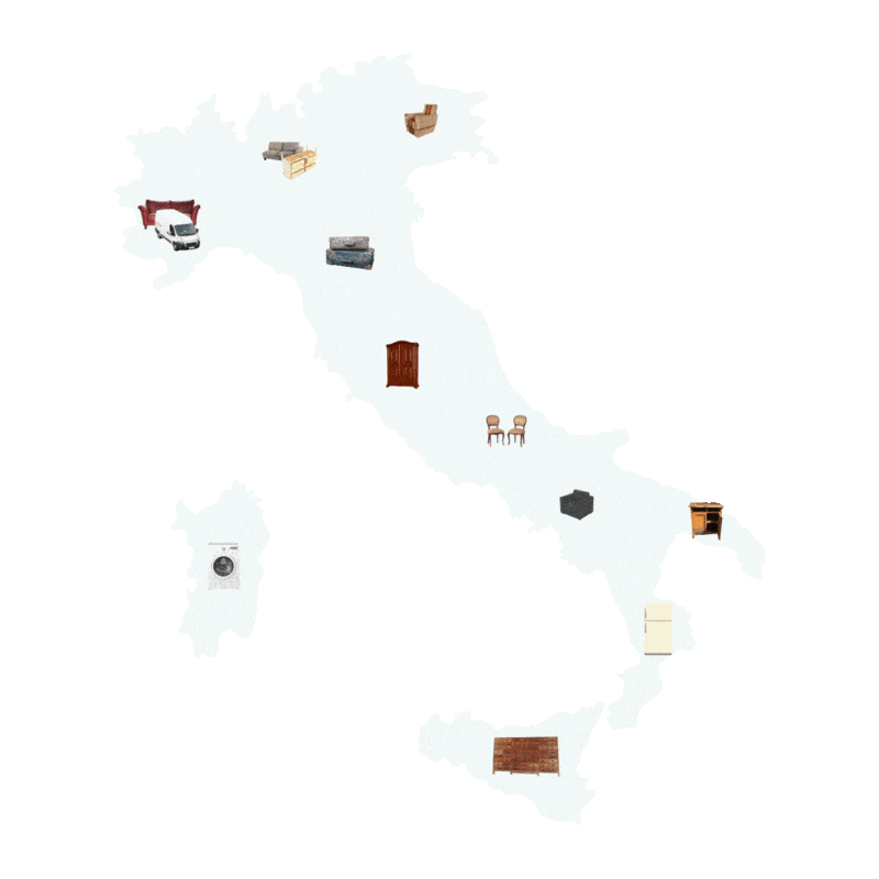 italia con oggetti da sgomberare